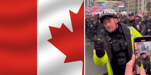 NO CANADA! Police officer tells demonstrator not to wave Canadian flag