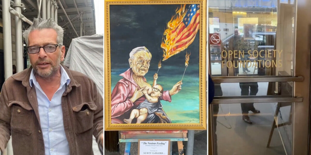 Artist Presents “Portrait of George and Alex Soros” To The Open Society Foundation Offices