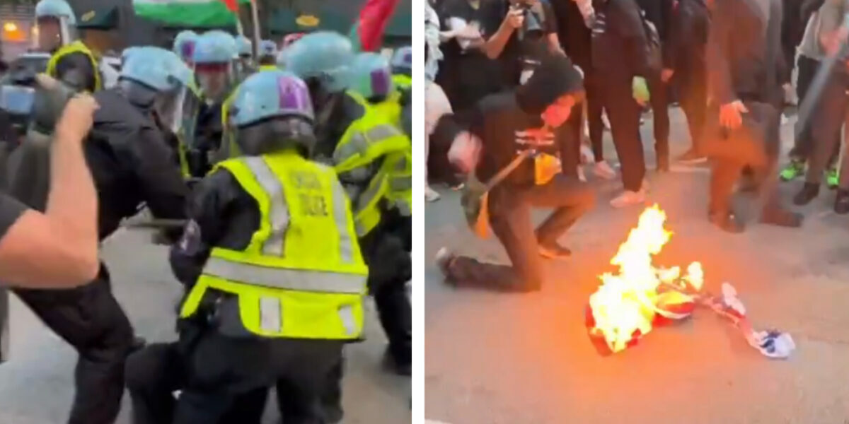 BREAKING: Chaos in Chicago as far-left militants burn American flags, attack journalist, clash with police outside Kamala’s DNC