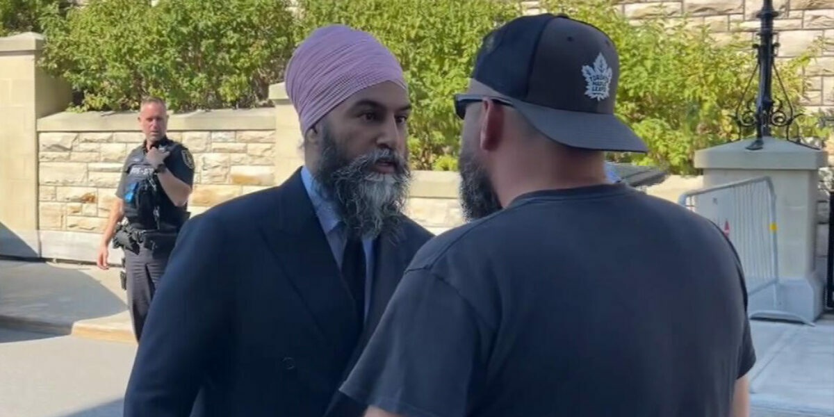 ‘Say it to my face’: Singh confronts heckling protester on Parliament Hill