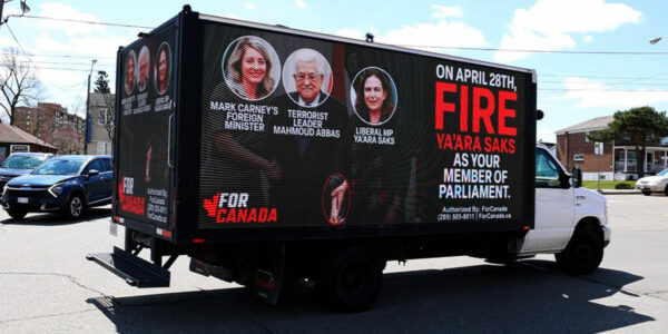 Rebel billboard truck exposes Liberal MP Ya’ara Saks on ‘Global Day of Rage’
