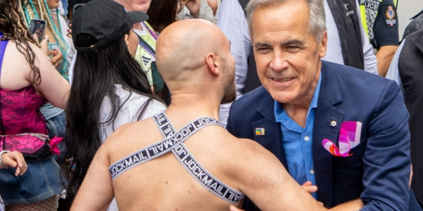 Mark Carney mocked for hugging man in thong at Vancouver Pride Parade