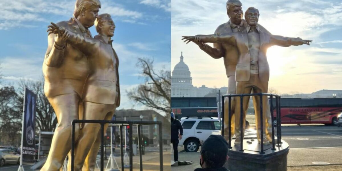 Donald Trump-Jeffrey Epstein ‘King of the World’ statue recreating ‘Titanic’ pose appears in Washington DC: ‘Make America Safe Again’